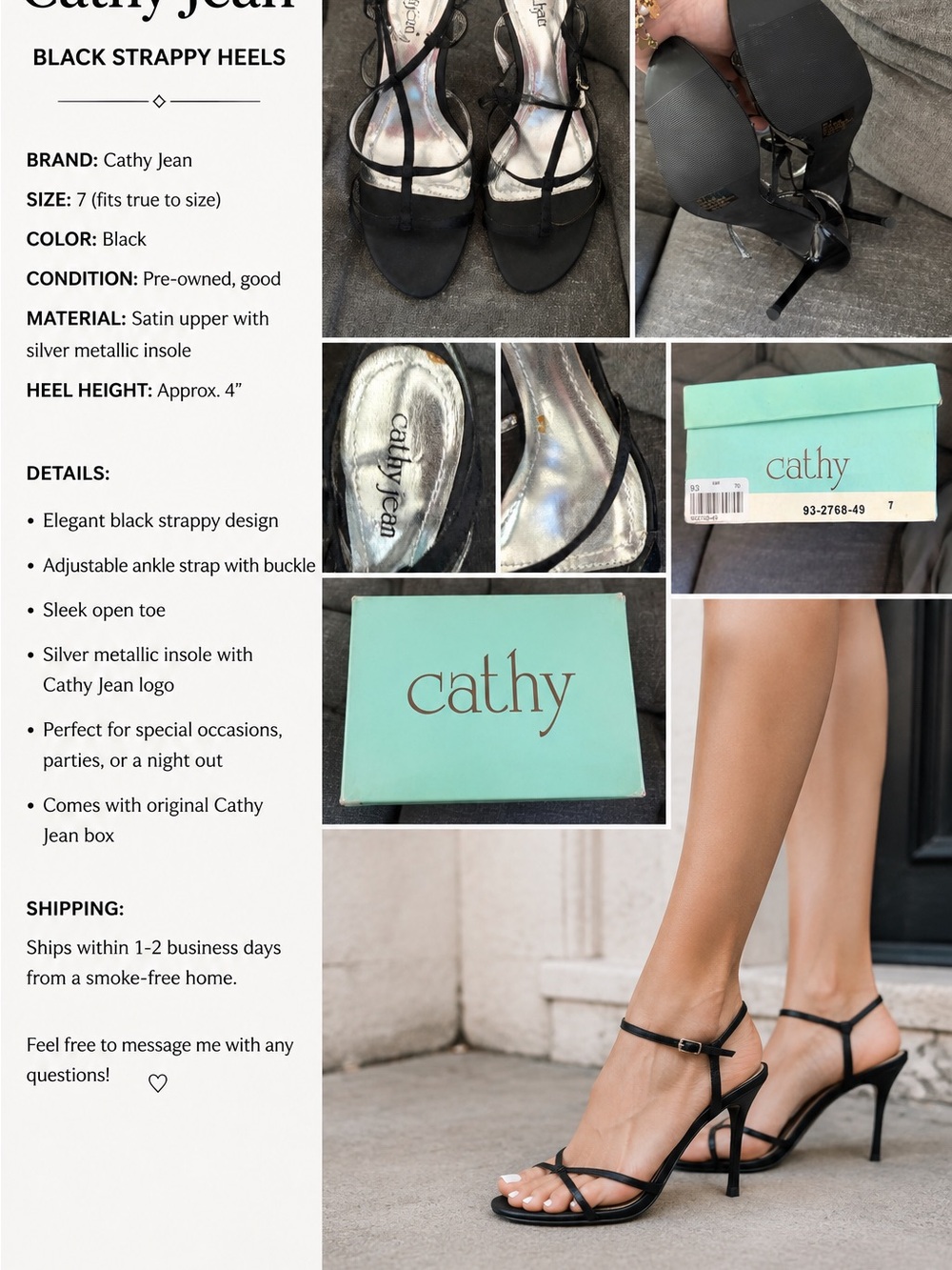 Cathy Jean Black Strappy Ankle Strap Heels